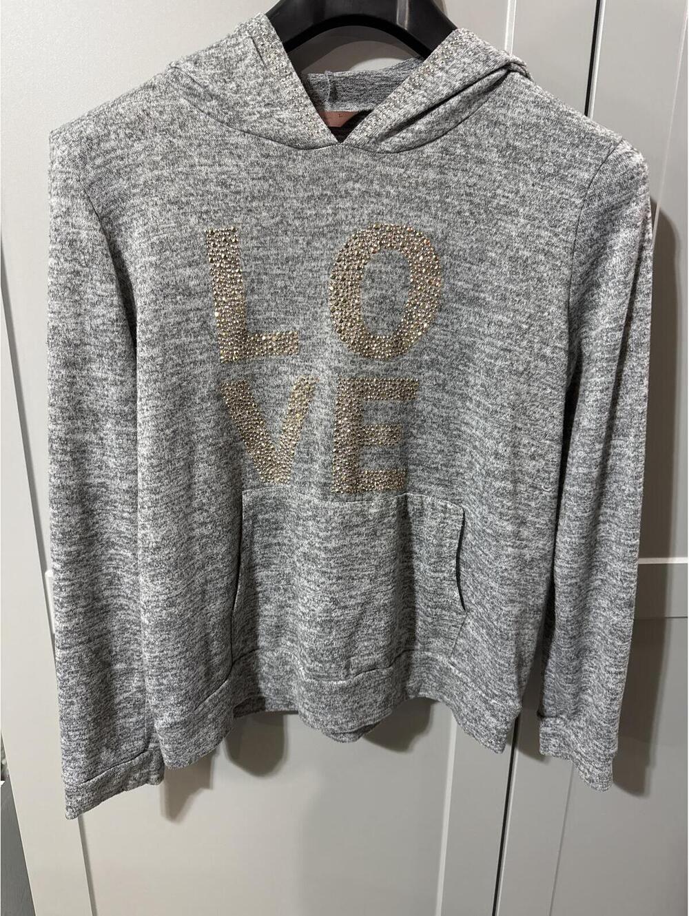 Cozy Grey SJS Hoodie with Sparkly LOVE Bling - Size L